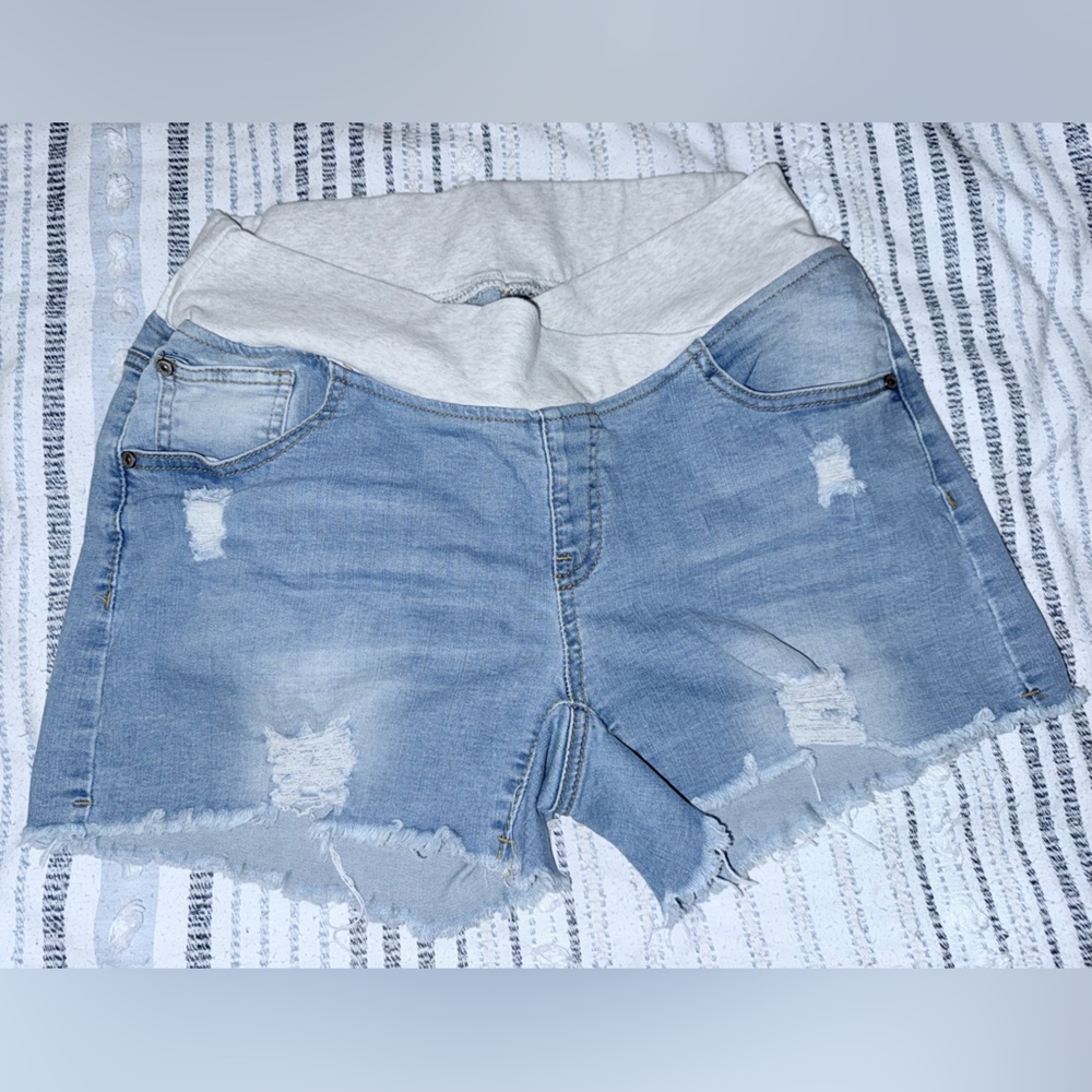 2 pair of Light Blue Distressed maternity Denim Shorts